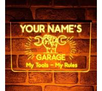 Custom Garage LED Neon Sign - Personalised Man Cave Wall Decor - Light Up Car Themed Plaque for Workshop or Home Garage (Yellow)