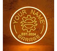 Custom Garage Neon Sign for Wall Decor Customizable Name Neon Garage Sign with Gear Design Personalized LED Lights for Auto Repair Shop Man Cave Workshop Gift for Dad