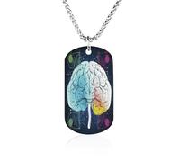 Custom Geometry Brain Image with Science Dog Tag Necklace 23.6" Chain Personalized Photo Pendant for Men Women Stainless Steel Memorial Picture Couple Necklace Jewelry Keepsake Bereavement Sympathy Gi