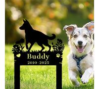 Custom German Shepherd Memorial Grave Marker Garden Signs,Personalized Metal Flower Dogs Burial Stake,Customized Pets Headstone Engraved Sign,Sympathy Gifts for Lost Dog,Pet Tombstone for Cemetery