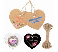Custom Gift Tag, Personalized Favor Label, Kraft Wrapping Decoration, Wedding Supplies Birthday Party Craft, Thick Paper Hang Card with String (Heart Shape)