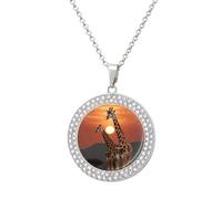Custom Giraffe at Sunset Picture Necklace Personalized Circle Chain Pendant Gold/Silver Photo Dog Tag Keepsake Necklaces Hip Hop Memorial Jewelry Gifts for Men Women, One size, Titanium Steel