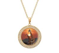 Custom Giraffe at Sunset Picture Necklace Personalized Circle Chain Pendant Gold/Silver Photo Dog Tag Keepsake Necklaces Hip Hop Memorial Jewelry Gifts for Men Women, One size, Titanium Steel