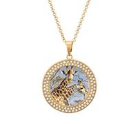 Custom Giraffe Picture Necklace Personalized Circle Chain Pendant Gold/Silver Photo Dog Tag Keepsake Necklaces Hip Hop Memorial Jewelry Gifts for Men Women, One size, Titanium Steel, Rhinestone