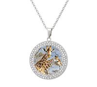 Custom Giraffe Picture Necklace Personalized Circle Chain Pendant Gold/Silver Photo Dog Tag Keepsake Necklaces Hip Hop Memorial Jewelry Gifts for Men Women, One size, Titanium Steel, Rhinestone