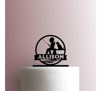 Custom Girl Fishing with Dog Name - Acrylic Cake Topper 5 Inch Width/Black