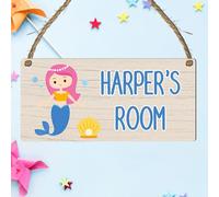 Custom Girls Hanging Room Name Plaque | Personalised Kids Bedroom Sign | Fairies Rainbows Unicorns Princess Mermaid Ballet Bedroom Décor (Mermaid)