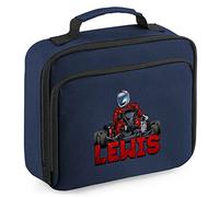 Custom Go Karting Lunch Cooler Bag, Boys Back to School Gifts, Custom Bags for Kids Who Loves Go Karting, Primary or Nuresery Girls Lunch Bags, Childs Lunch Box, 24cm x 20cm x 8cm, Navy