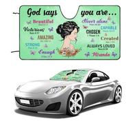 Custom God Says You Are Beautiful Girl Motivational Car Sunshade, Personalized Name&Portrait Car Windshield Sun Shade, Christian Bible Verse Car Sun Visor Gifts for Girls New Driver Car Owners