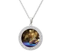 Custom Golden Glitter Christmas Picture Necklace Personalized Circle Chain Pendant Gold/Silver Photo Dog Tag Keepsake Necklaces Hip Hop Memorial Jewelry Gifts for Men Women, One Size, Titanium Steel