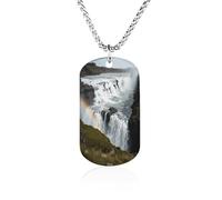 Custom Golden Waterfall Rainbow Dog Tag Necklace 23.6" Chain Personalized Photo Pendant for Men Women Stainless Steel Memorial Picture Couple Necklace Jewelry Keepsake Bereavement Sympathy Gifts