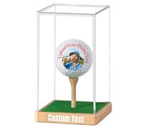Custom Golf Ball Display Case - Single Golf Ball Holder Stand with Clear Acrylic Cover, Wood Base & Grass Pad - Hole-in-One Golf Gift for Men, Dad, Coach, Golfer (4.9"x3"x2.9")