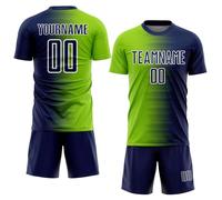 Custom Gradient Football Shirts Lime Green and Navy Blue, Made Sports Training Top and Shorts Sets for Men Women Youth Boys Girls, Personalised Volleyball Soccer Jerseys Team Kits Printed Name Logo