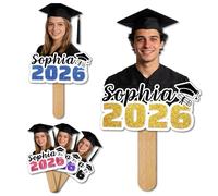 Custom Graduation Big Head Cutout on a Stick 2026 Personalized Cardboard Face Photo Fan Fat Head Cutouts Graduation Party Decorations Senior College Celebration Favors Photo Props (Style 2)