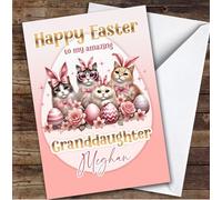 Custom Granddaughter Kids Personalized Easter Card Bunny Ears Cute Cats, Personalized Easter Card For Granddaughter, Kids, Cats, Animals