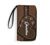 Custom Grandma Name Wallet Personalized Leather Long Wallet with Name and Handprints Love Print Gift For Grandmother Mother From Daughter Son Grandkids Grandma's Little Sweetheart Custom Women's Gift