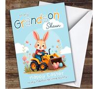 Custom Grandson Kids Personalized Easter Card Bunny Bulldozer, Personalized Easter Card For Grandson, Kids