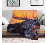 Custom Greece Island Sunset Flannel Fleece Throw Blanket 60x80 Inch Soft Cozy Throws for Couch Sofa Bed Farmhouse Blankets Comfort Decorative Bedtime Blanket Lightweight All Season Easy Care
