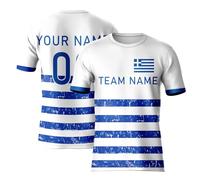 Custom Greece T-Shirt for Men Women Children - Country Support Football Tee - Personalised Add Team Name Number Team Jerseys White Blue