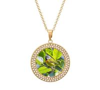 Custom Green Leaves And Birds Picture Necklace Personalized Circle Chain Pendant Gold/Silver Photo Dog Tag Keepsake Necklaces Hip Hop Memorial Jewelry Gifts for Men Women, One size, Titanium Steel