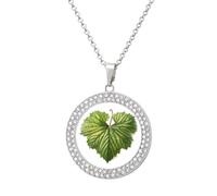 Custom Green Leaves Picture Necklace Personalized Circle Chain Pendant Gold/Silver Photo Dog Tag Keepsake Necklaces Hip Hop Memorial Jewelry Gifts for Men Women, One size, Titanium Steel, Rhinestone