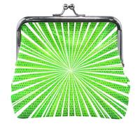 Custom Green Pop Art Radial Sunburst Leather Coin Purse for Women Cute Kiss Lock Change Purse for Girls, Green Pop Art Radial Sunburst, Classic