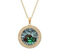 Custom Green Pumpkin Picture Necklace Personalized Circle Chain Pendant Gold/Silver Photo Dog Tag Keepsake Necklaces Hip Hop Memorial Jewelry Gifts for Men Women, One size, Titanium Steel, Rhinestone