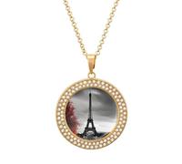 Custom Grey Paris Eiffel Tower Picture Necklace Personalized Circle Chain Pendant Gold/Silver Photo Dog Tag Keepsake Necklaces Hip Hop Memorial Jewelry Gifts for Men Women, One Size, Titanium Steel