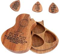 Custom Guitar Pick Holder Engraved with 3 Wooden Picks, Personalised Guitar Pick Case Customized Gifts for Friend, Dad, Husband, Boyfriend