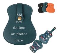 Custom Guitar Pick Holder, Guitar-Shaped Guitar Pick Holder, Pick Storage Bag for Guitar Enthusiasts, Portable Leather Guitar Pick Storage with Name, Store 18 Plectrums (Green)