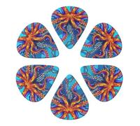 Custom Guitar Picks 6 Pack Beautiful Fractal Octopus, Heavy, Medium, Thin (0.46mm/0.71mm/0.96mm) For Bass, Mandolin, Acoustic & Electric Guitar