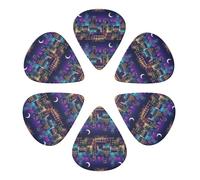 Custom Guitar Picks 6 Pack City Night Light, Heavy, Medium, Thin (0.46mm/0.71mm/0.96mm) For Bass, Mandolin, Acoustic & Electric Guitar