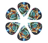 Custom Guitar Picks 6 Pack Cool Lightning And Tiger Black, Heavy, Medium, Thin (0.46mm/0.71mm/0.96mm) For Bass, Mandolin, Acoustic & Electric Guitar
