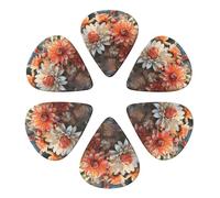 Custom Guitar Picks for Acoustic Guitars Violin Ukulele Bass 6 Pack - Orange Flowers