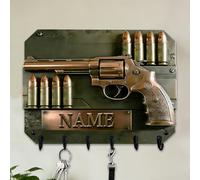 Custom Gun Bullet Themed Wall Hooks for Men Husband Grandpa Dad Personalized Name Pistol Bullet 2D Flat Print Gun Equipment Wall Mounted Key Rack Firearm-Themed Coat Holder for Bedroom Man Cave Carage