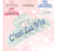 Custom Hair Claw Clip for Women Large Personalised Name Rhinestone Letter Claws Bridesmaid Wedding Gifts Thin Thick Hair for Girls (Pearlized-Light green)