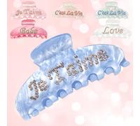 Custom Hair Claw Clip for Women Large Personalised Name Rhinestone Letter Claws Bridesmaid Wedding Gifts Thin Thick Hair for Girls (Pearlized-Blue)