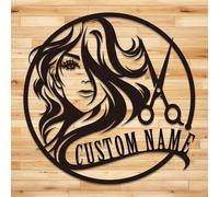 Custom Hair Dresser Metal Sign,Custom Beauty Salon Girl Hair Metal Wall Art,Personalized Hair Dresser Name Sign, Custom Hairstyle Decor,Barber Shop Metal Wall Decor,Hair Stylist Gift (Style B)