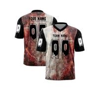 Custom Halloween American Football Jersey for Men Women Youth Personalised Bloody Handprint & Skeleton Design Football Shirt with Name Number Horror Short Sleeves Costume for Party