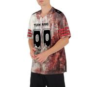 Custom Halloween American Football Jersey Stripe Tee Bloody Handprint & Skeleton Design Personalised Name Number Logo Horror Sports Top for Men, Women, Youth Breathable Mesh Party Costume