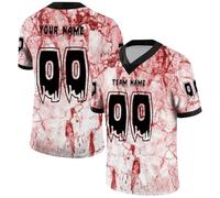 Custom Halloween American Football Jersey Tee Bloody Handprint & Skeleton Design Personalised Name Number Logo Unisex Horror Sports Top for Men, Women, Youth Breathable Mesh Party Costume