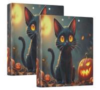 Custom Halloween Black Cat Pumpkin 1.5 in Binders 3 Ring Hold 200 Sheets Portfolio Ring Print Round Ring Planner Binder, 12.4x10.63x2.36inch, 1 Pack