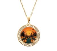 Custom Halloween Orange Picture Necklace Personalized Circle Chain Pendant Gold/Silver Photo Dog Tag Keepsake Necklaces Hip Hop Memorial Jewelry Gifts for Men Women, One Size, Titanium Steel