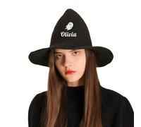 Custom Halloween Witch Hat with Name Embroidery,Personalized Witches Hat, Wide Brim Hats Party Masquerade Costume Decor