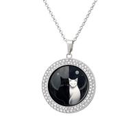 Custom Hand Drawn Two Cats Picture Necklace Personalized Circle Chain Pendant Gold/Silver Photo Dog Tag Keepsake Necklaces Hip Hop Memorial Jewelry Gifts for Men Women, One Size, Titanium Steel