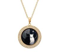Custom Hand Drawn Two Cats Picture Necklace Personalized Circle Chain Pendant Gold/Silver Photo Dog Tag Keepsake Necklaces Hip Hop Memorial Jewelry Gifts for Men Women, One Size, Titanium Steel