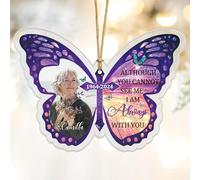 Custom Hanging Christmas Ornament with Photo, Personalized Memorial Bereavement Gift, Condolence Butterfly Ornaments Loss of Loved Ones, Father, Mother, Friend, Family Remembrance Gifts (Purple)