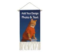 Custom Hanging Posters with Tassel, Wood Frame Print Photo Text Personalised Wall Art Cotton and Linen, Customisable Decor Gifts for Entryway, Living Room, Corridor, Exhibition Hall, 50x25.5cm