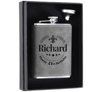 Custom Happy 21st Birthday Gift for Him, 8 oz Personalized Flasks for Men, Stainless Steel Engraved Flask for 18th Birthday Gifts for Men, Grey