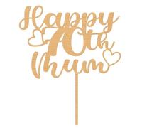 Custom Happy 70th Mum Wooden Cake Topper - (Personalised) by 3 LITTLE DESSERTS (4 INCHES)